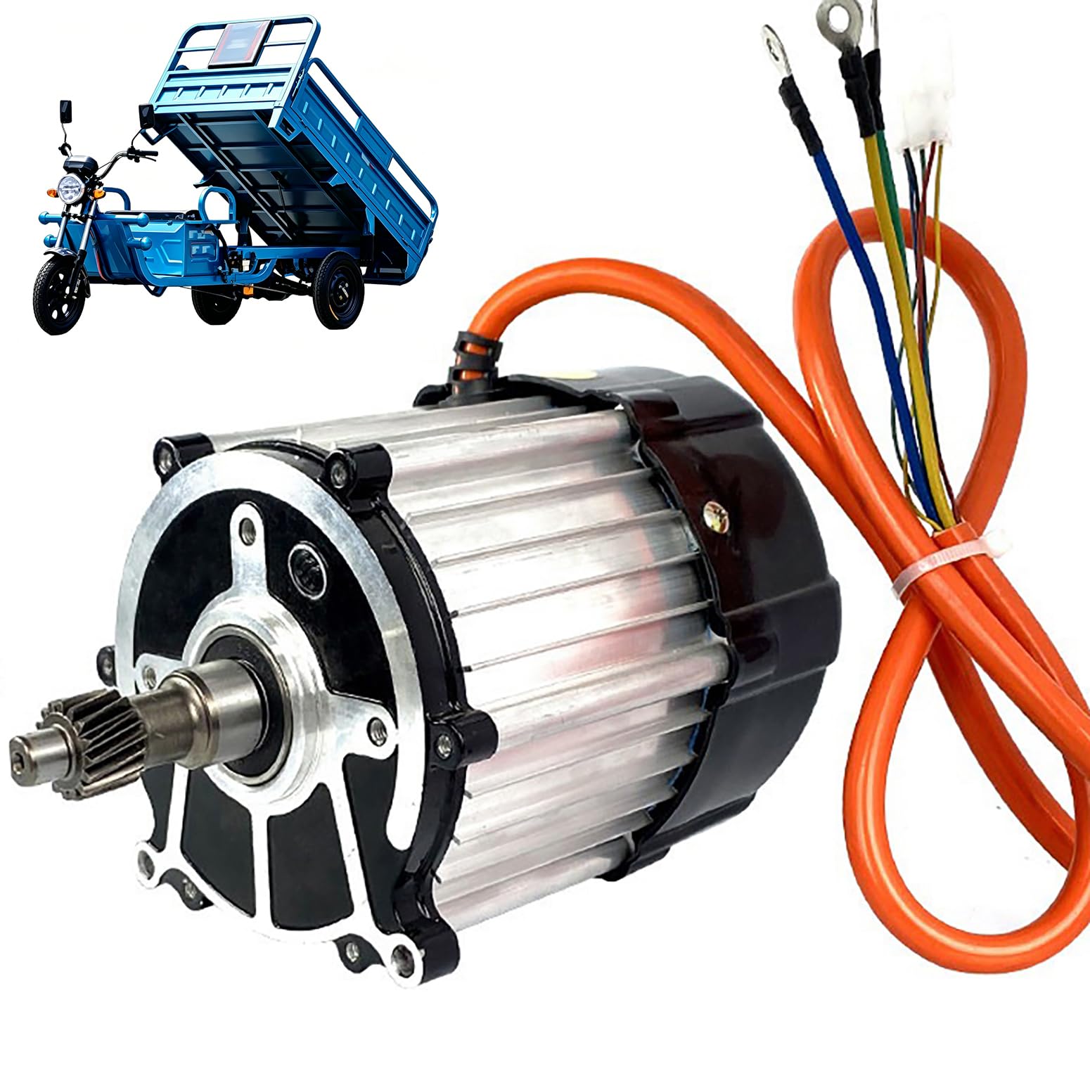 550W-1200W Motore Elettrico A Triciclo 48V / 60V / 72V Motore Differenziale Brushless con Scatola di Derivazione A 5 Fori, Motore con Albero A 5 Fori E 16 Denti per Quadricicli