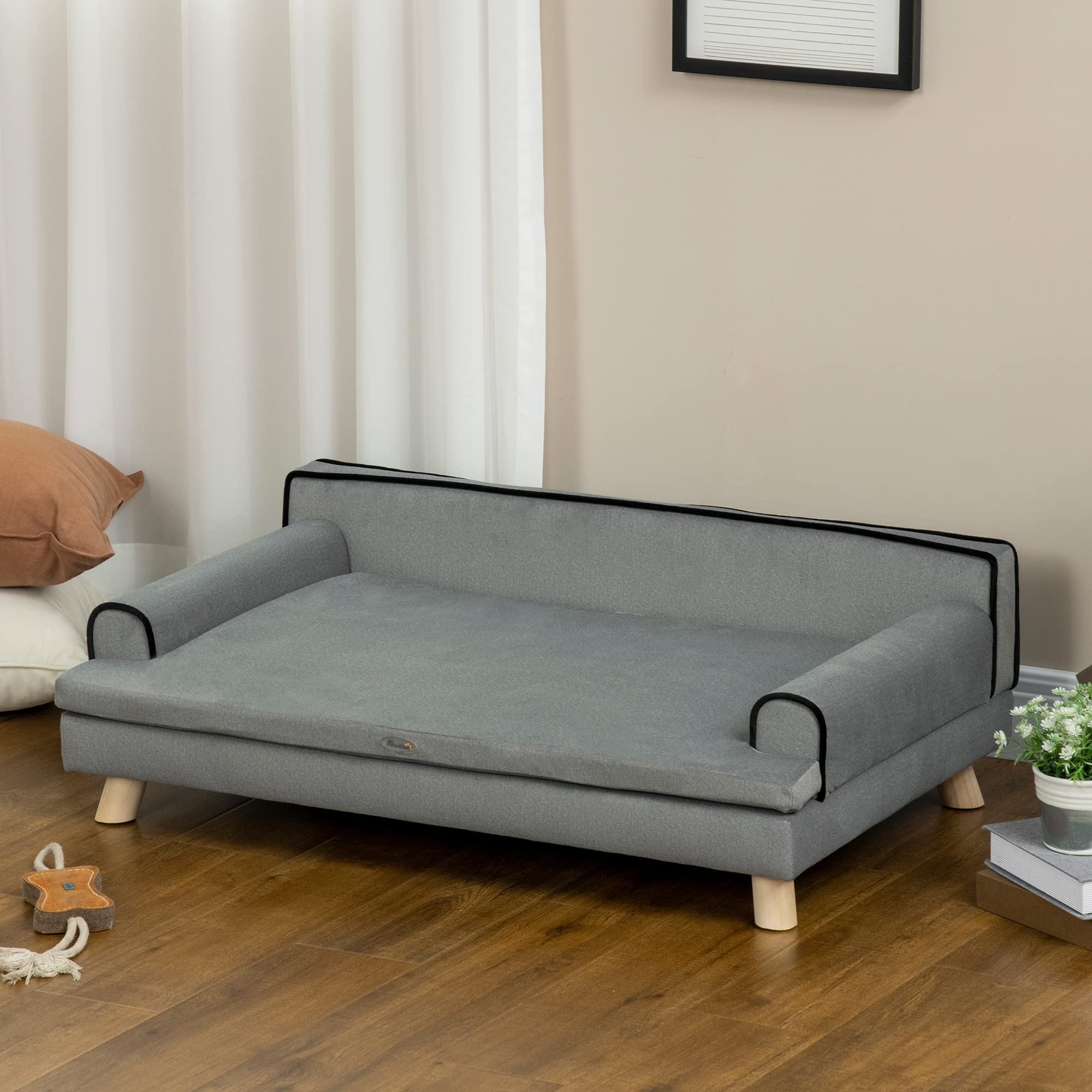 PawHut Divano per cani con gambe, tessuto impermeabile per cani di taglia grande e media, grigio