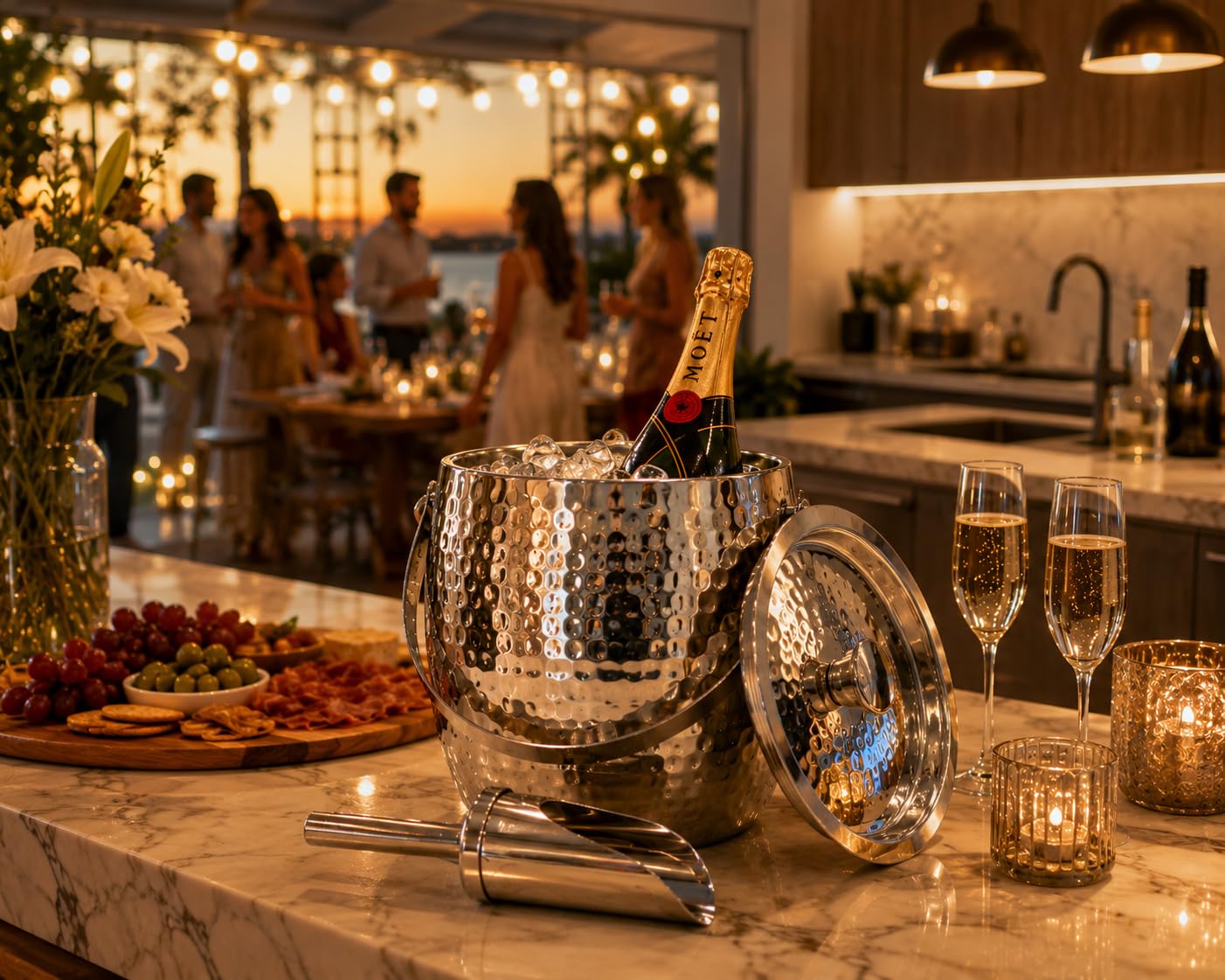 BREKX 3 QT Isolierte Eiskübel für Partys mit Deckel und Schaufel – Eisberg verankerter Weinkühler Champagnereimer für Cocktailbar, Metalleimer mit Deckel, nicht schwitzend