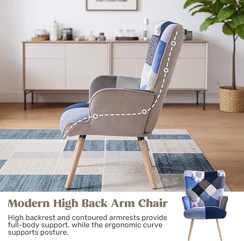 Miniatura 6 de Joysoul Silla decorativa moderna para sala de estar, silla con brazo de respaldo alto, diseño de pata de gallo, sillas de estilo bohemio para