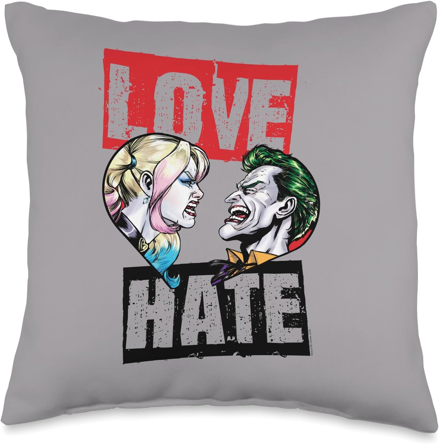 Harley Quinn Joker Love Hate Throw Pillow