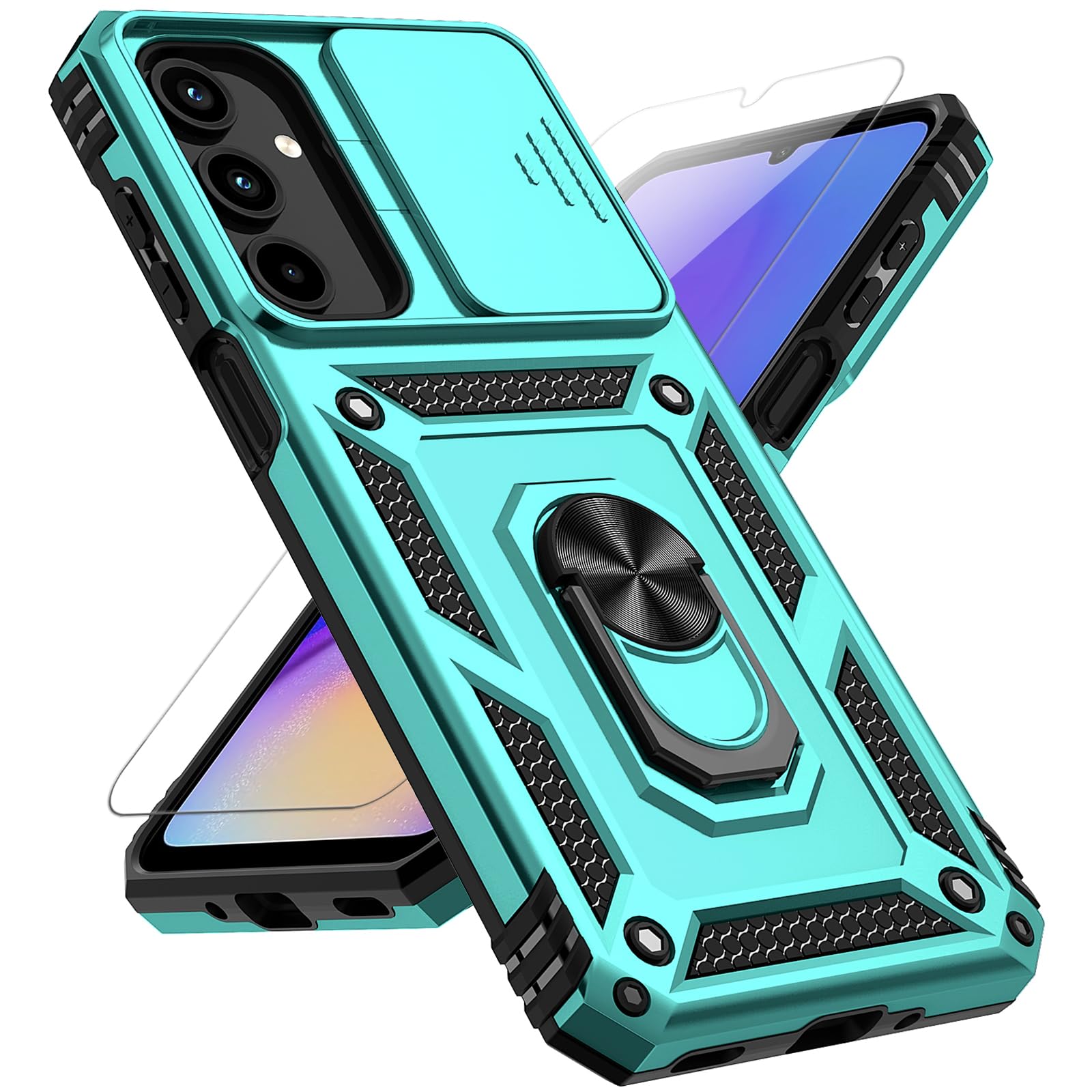 for Samsung Galaxy A16 5G Case with Slide Camera Cover HD Screen Protector [Military Grade 16ft. Drop Tested] Magnetic Ring Holder Kickstand