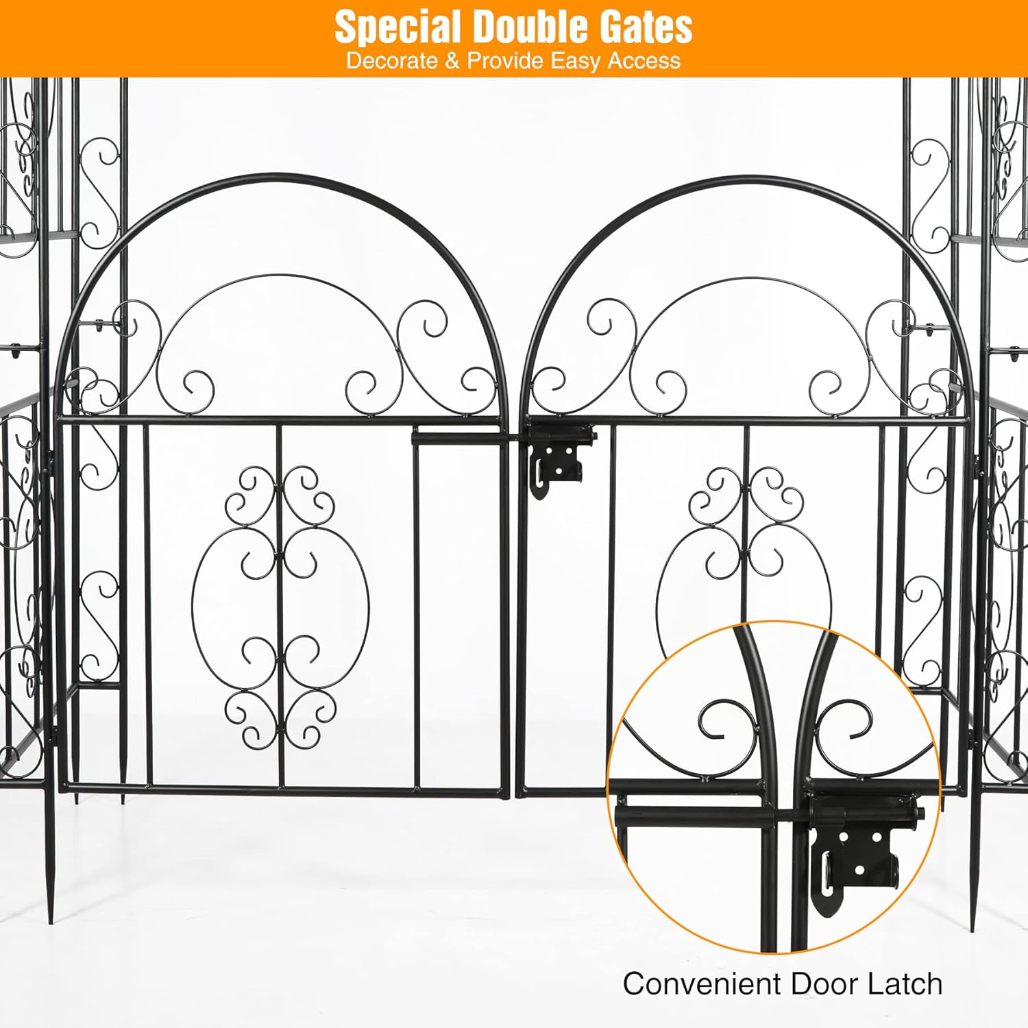 REDCAMP 84in High Metal Garden Arbor Trellis with Gate, Outdoor Heavy Duty Arch Frame with Door for Climbing Plants, Wedding, Ceremony Party, Black 84"x52.4"x19"
