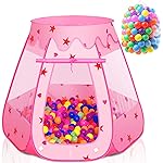 Wilhunter Baby Ball Pit for Toddler with 150 Balls, Kids Pop Up Play Tent for Girls, Princess Toys for Children Indoor & Outdoor Playhouse with Carry Bag (Pink: 7 Bright Colors, 109x90cm/150 Balls)