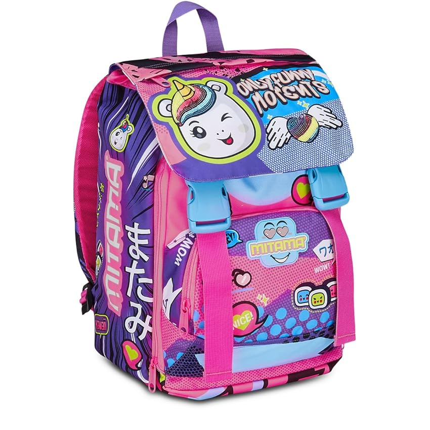 Mitama Zaino Estensibile Only Funny Moments con Tasca frontale, Rosa e Viola, Scuola Elementare e Tempo Libero, Bambina Ragazza