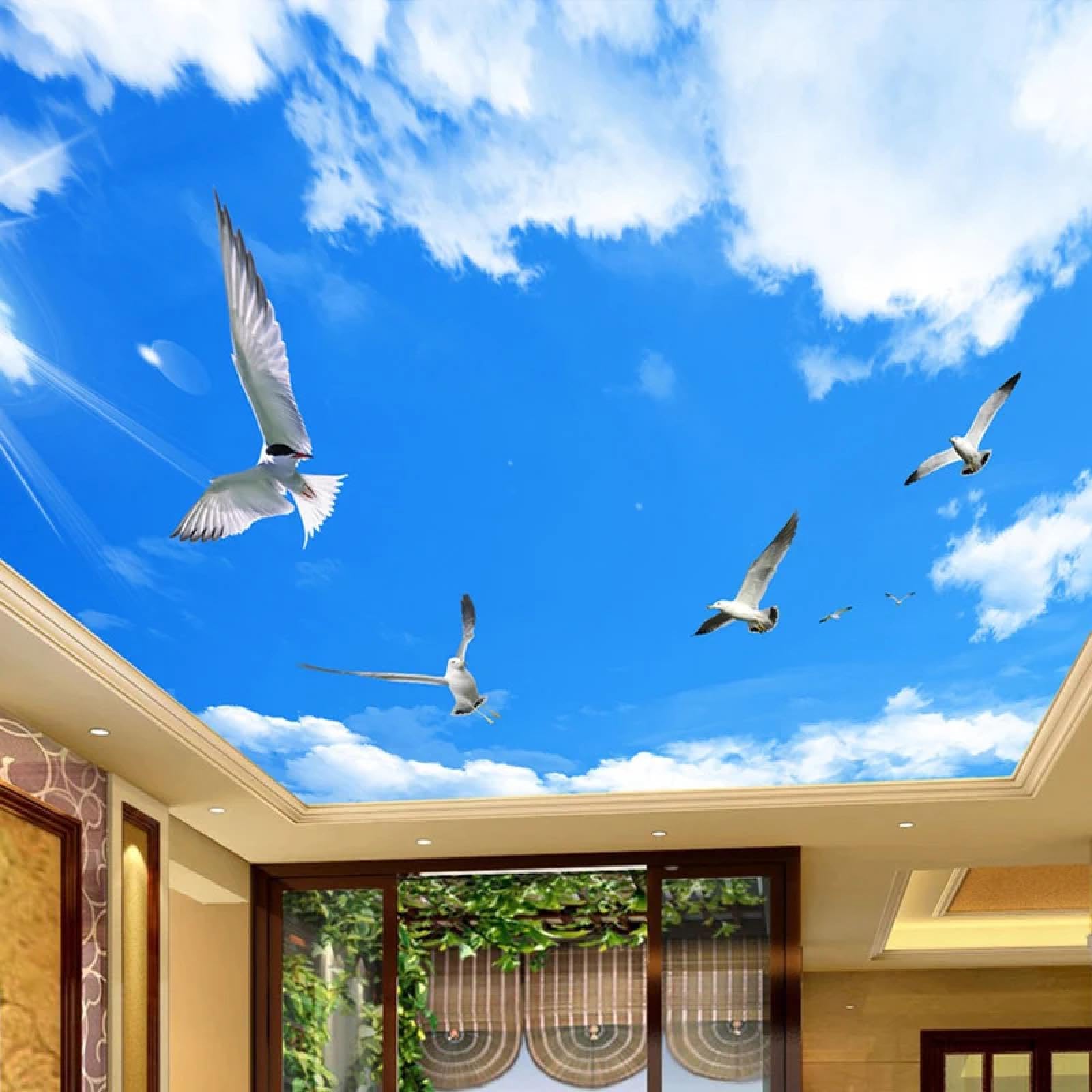 Papier peint ciel bleu 3D autocollant en PVC pour plafond