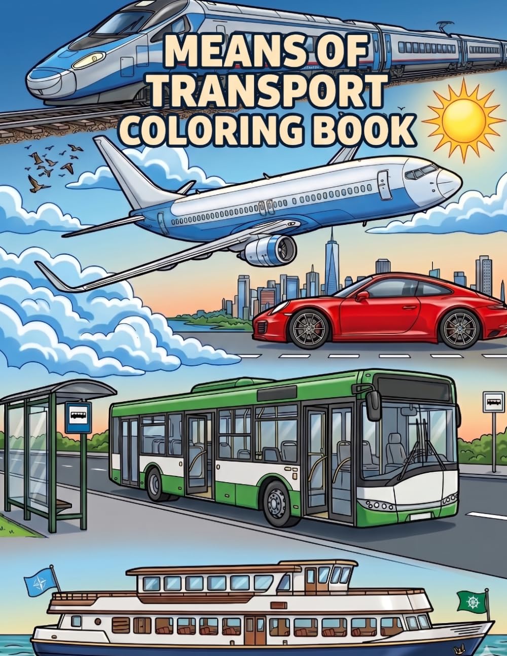 Means Of Transport Coloring Book: A Dazzling Coloring Book With Amazing Cars, Planes, Trains, Boats and More, For Kids, Teens & Adults, Beautiful And ... Beautiful Ilustrations, Relaxing And Easy