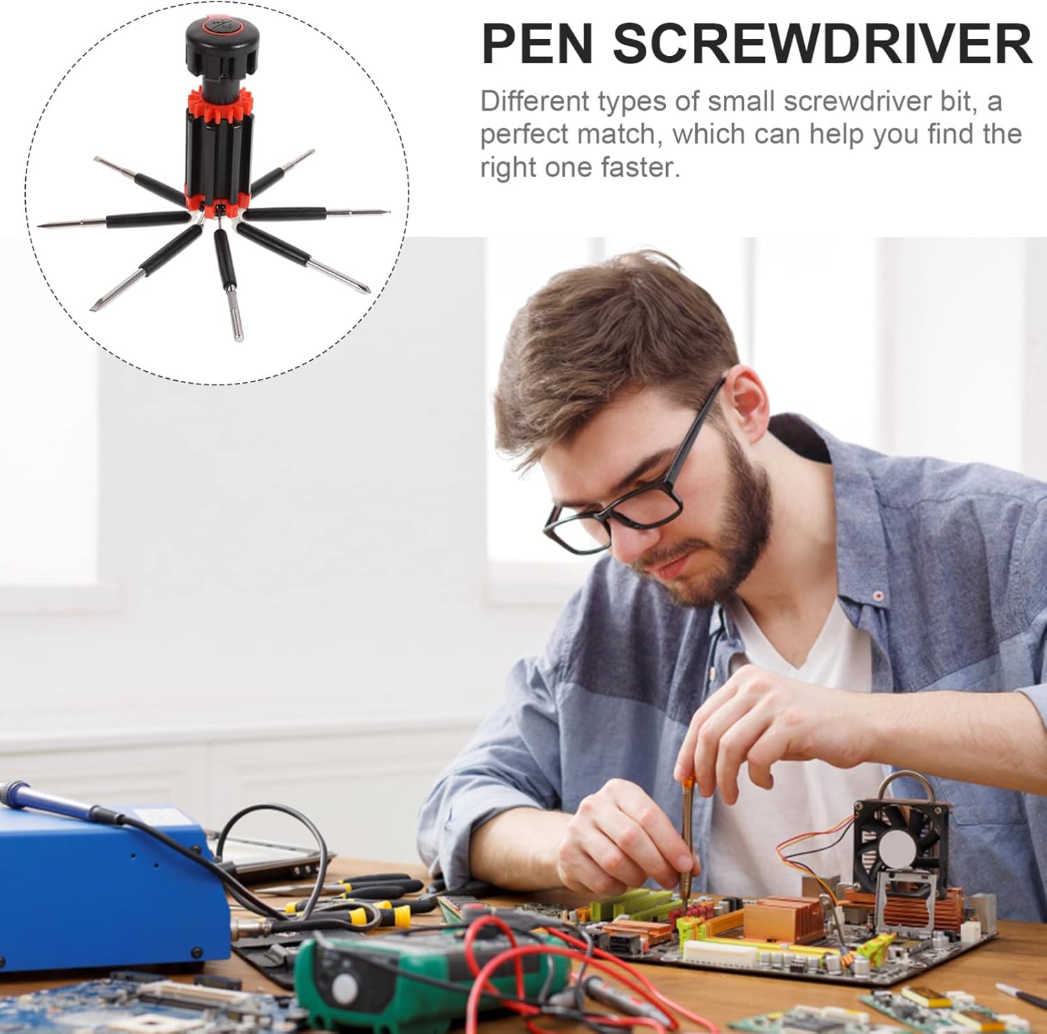 Angoily 8 in 1 Screwdriver General, Folding Pocket Screw Driver with LED Lights, Multi Functional Screwdriver Tool Set for Household, Auto, Professional Gadgets Repair Tool (Wihout Battery)