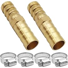 Brass Hose Barb Fittings Repair Kit, 2 pcs 3/8"10mm Brass Barb Splicer Mender Hose Fitting with 4 pcs Stainless Steel Pipe Clamps for Water/Fuel/Air, Fuel Line Connector Fittings