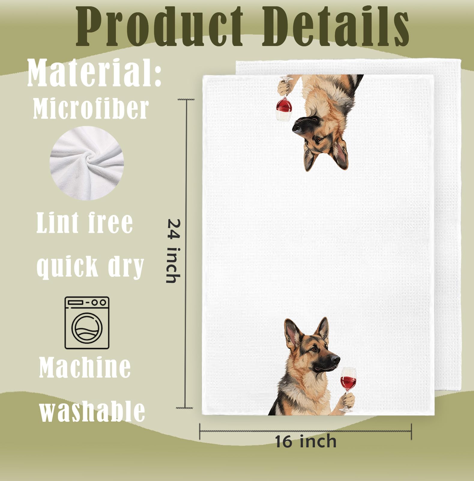 Funny German Shepherd Bar Towel, German Shepherd Dog Mom Gifts for Women Men, Dog Kitchen Hand Towels, Wine Christmas Decor, Wine Bar Gifts for Men Wines Lover Bartender, 16x24
