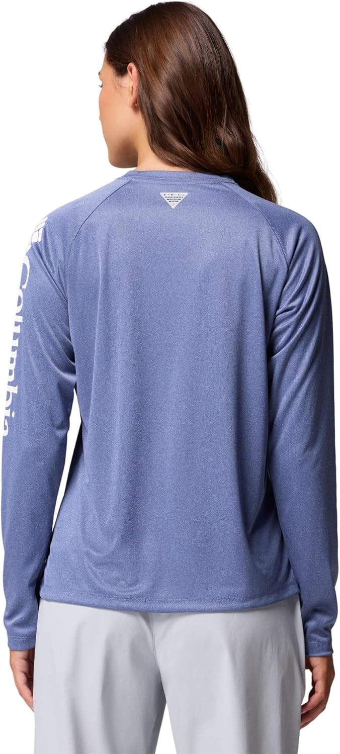 Columbia Womens PFG Tidal Tee II Long Sleeve Sun Protection Shirt, Bluebell Heather/White Logo, XX-Large - Image 2