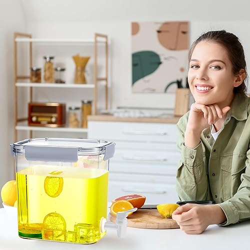 Miniatura 6 de Irenare 2 dispensadores de bebidas de plástico con grifo dispensador de bebidas con tapa de bloqueo, dispensador de limonada de jugo helado,