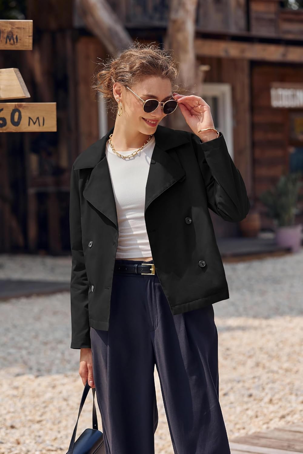Onedreamer Women's Double Breasted Trench Coat Classic Lapel Long Sleeve Blazer Jackets Casual Outerwear With Belt - Image 3