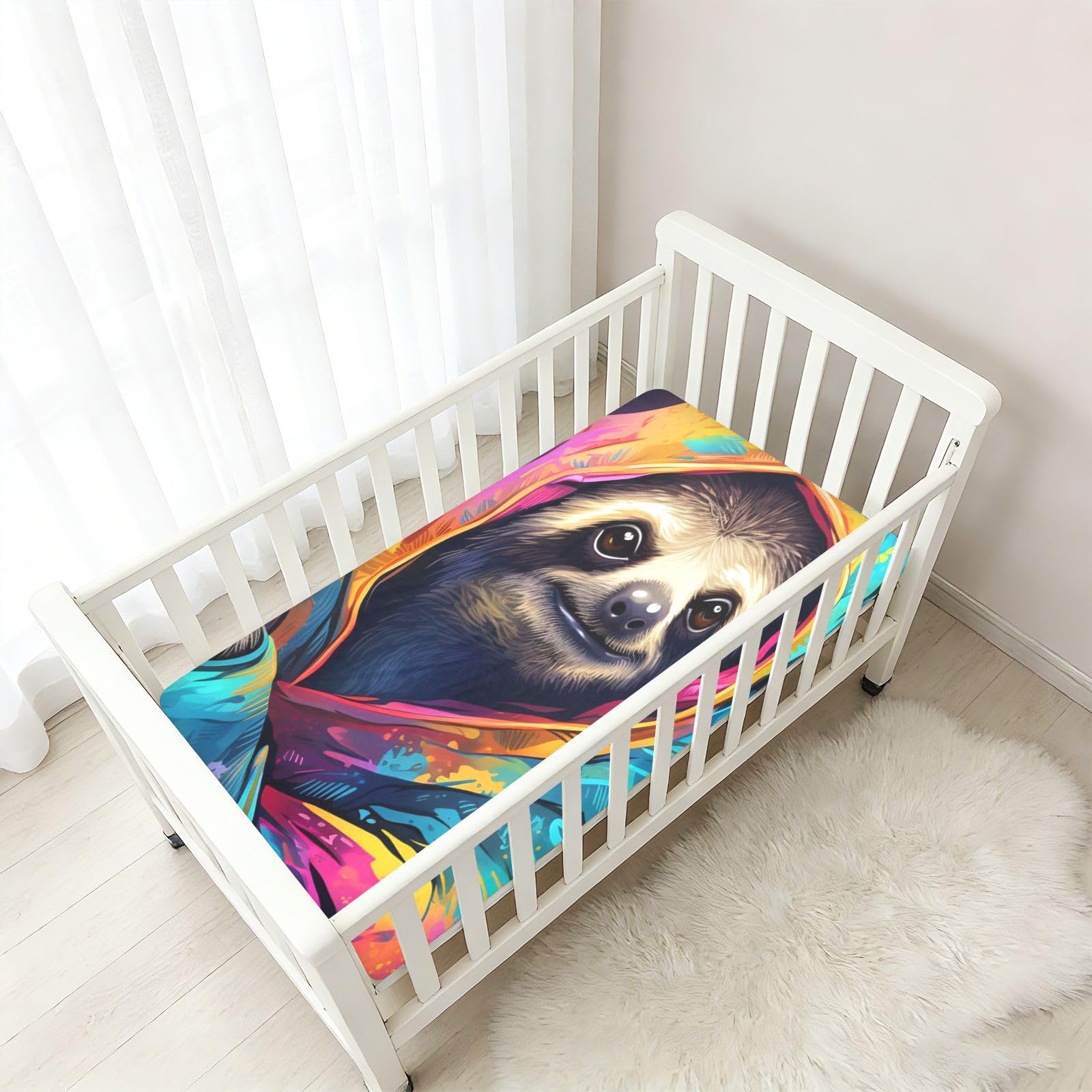 Colorido Perrito Divertido Sábana de Cuna para Niños Pequeños,Sábanas de Algodón Suave para Bebés Aptas para Colchón Corralito