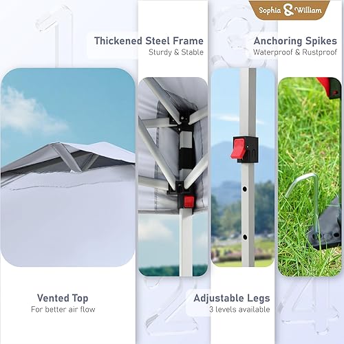 Miniatura 2 de Tienda de campaña desplegable de 10 x 10 pies, para patio al aire libre, toldo comercial portátil, patas rectas resistentes con bolsa enrollable, 8