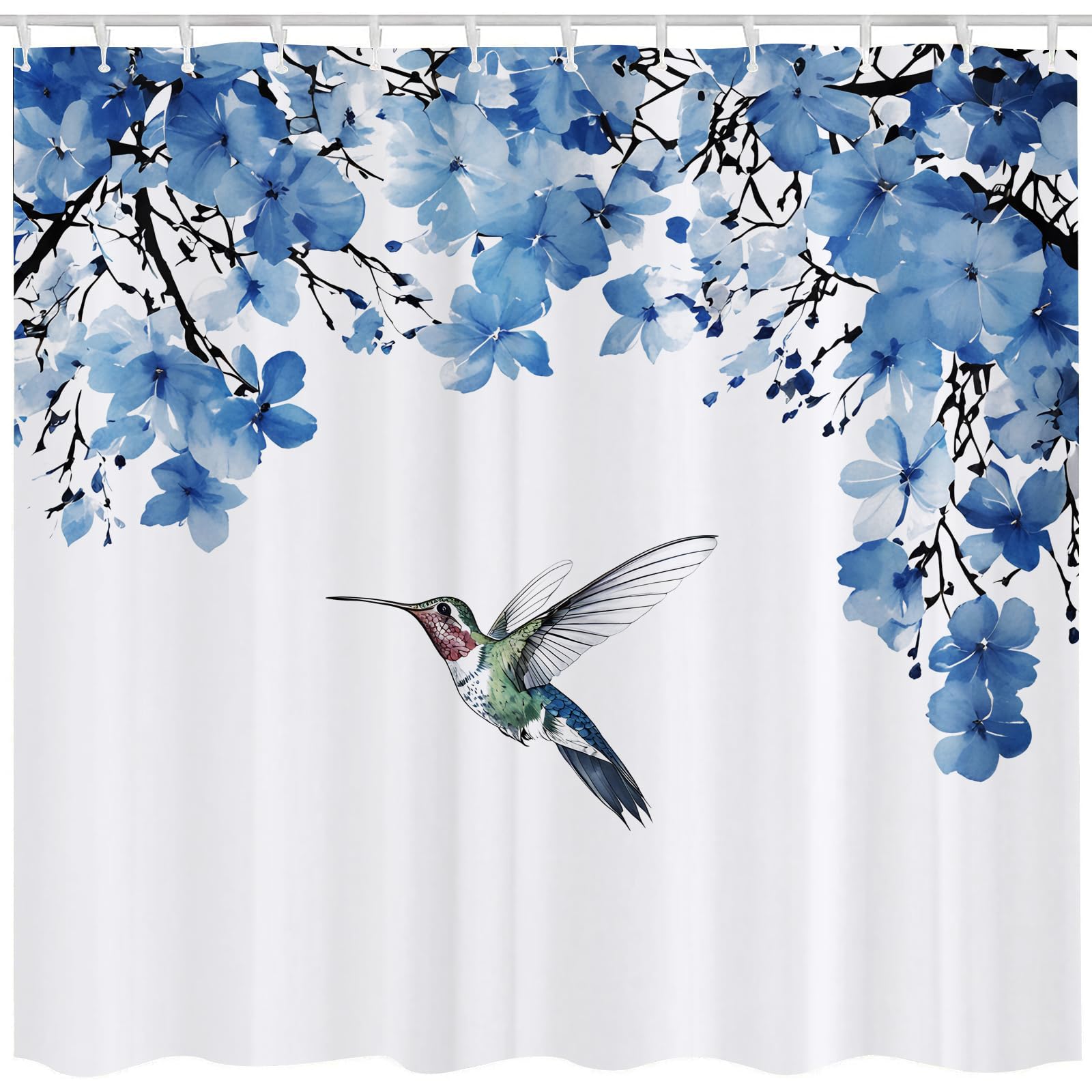 Qucarder Blue Flowers and Birds Shower Curtain Floral Plants Bath Curtain Waterproof Shower Curtains for Bathroom Decor with 12 Hooks 60x72 Inch