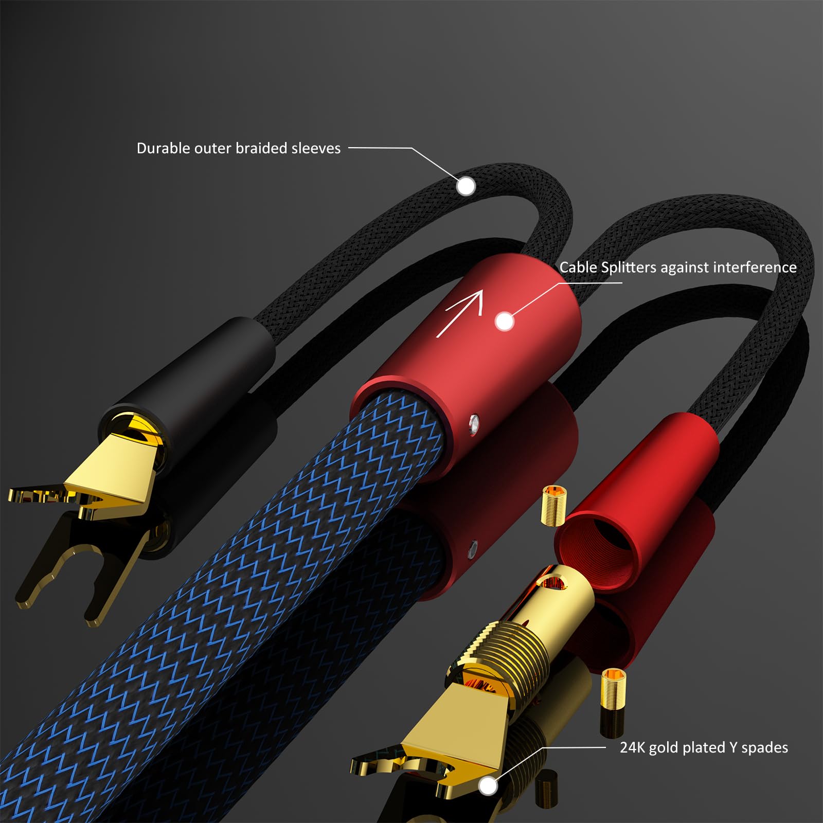 Preffair 1 par de cables de altavoz de cobre OFC de alta fidelidad de 10 pies con conectores chapados en oro, conectores macho a macho para altavoces de audio, sistemas de alta fidelidad, cables de