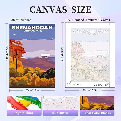 Miniatura 2 de Paquete de 6 pinturas por números para adultos principiantes, kits de pintura por números para adultos del parque nacional sobre lienzo, kits de