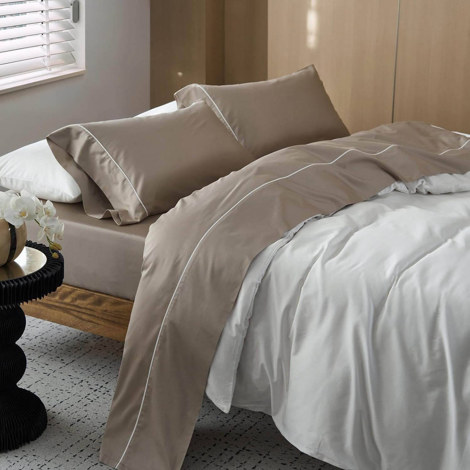 MooMee Sheet Set, 100% Extra Long Staple Cotton Cooling Breathable Silky Soft Luxury Hotel Quality Bed Sheets - 4 Piece (Gray, Queen)