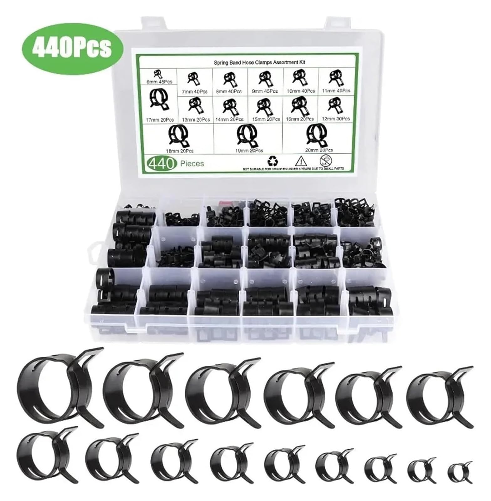 440 abrazaderas de manguera de resorte de 6 mm a 20 mm for tuberías de agua, líneas de combustible de automóviles y abrazaderas de silicona for tubos de aire de baja presión y vacío.
