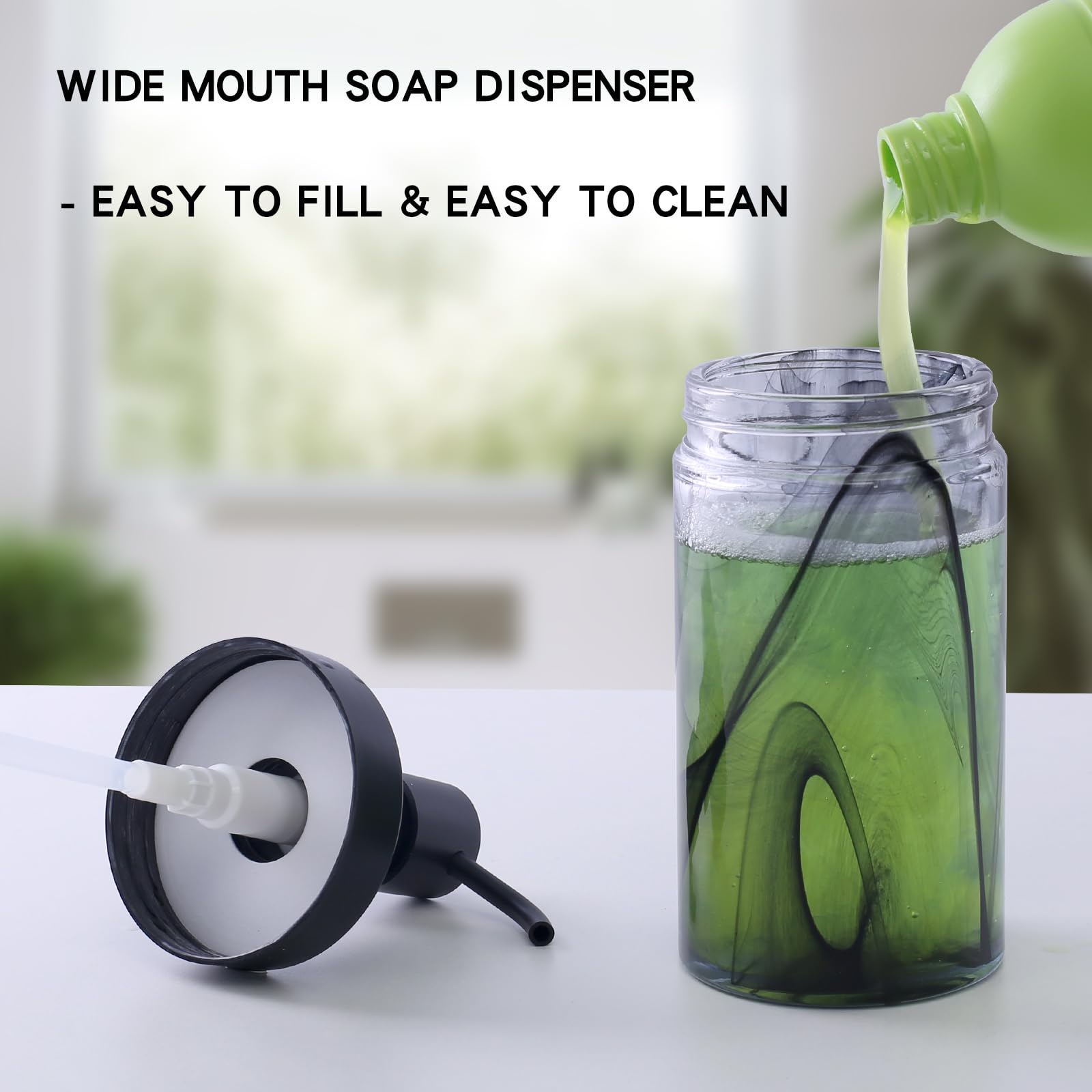 Set dispenser di sapone in vetro, dispenser di sapone nero moire e dispenser di sapone per piatti