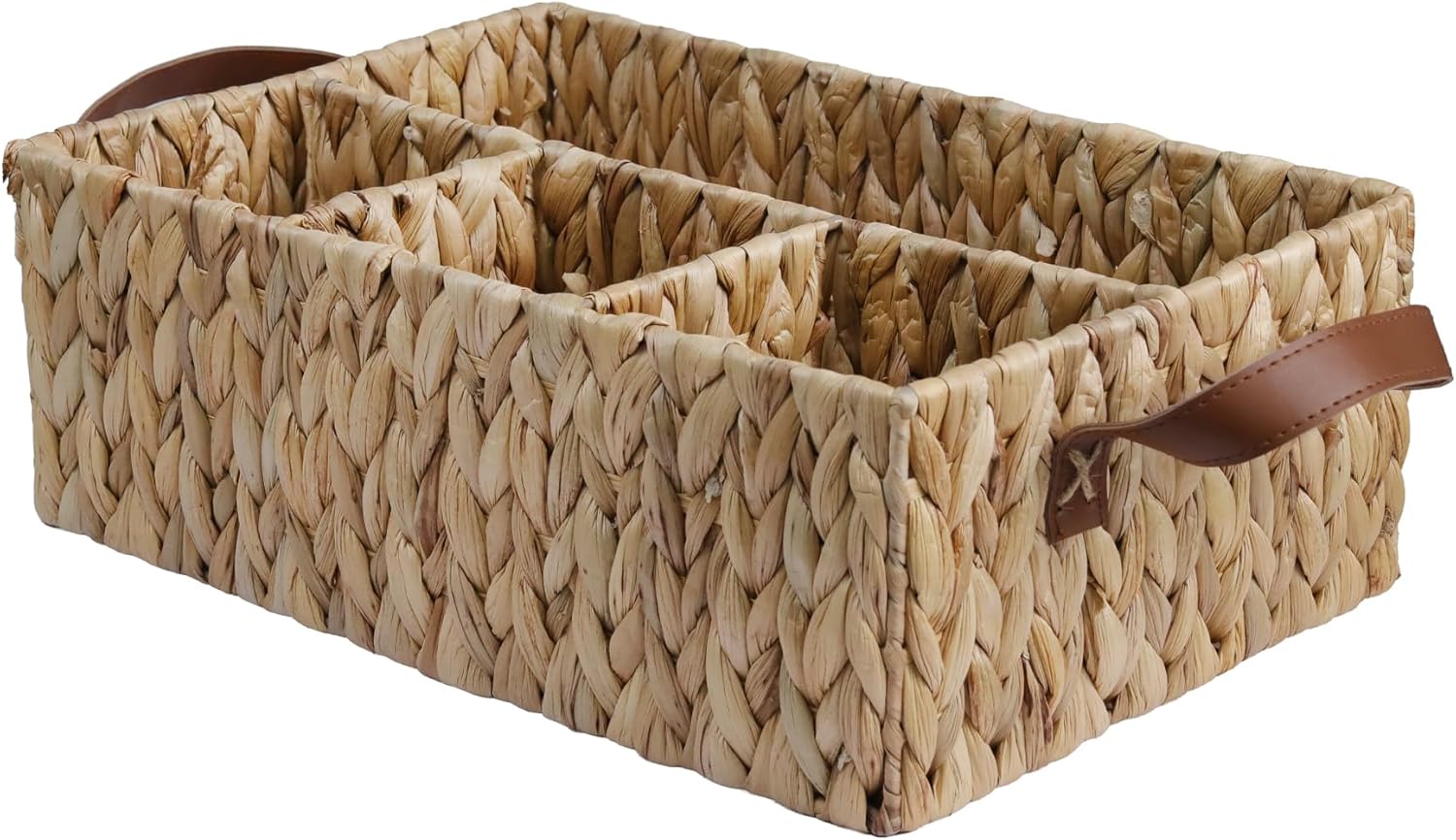 Storage Basket - Water Hyacinth Shelf Basket, Baskets for Organizing, Wicker Diaper Caddy, Decorative Baskets, Baskets for Gifts, Wipes, Home, office (15.75" x 11.03" x 5.52")