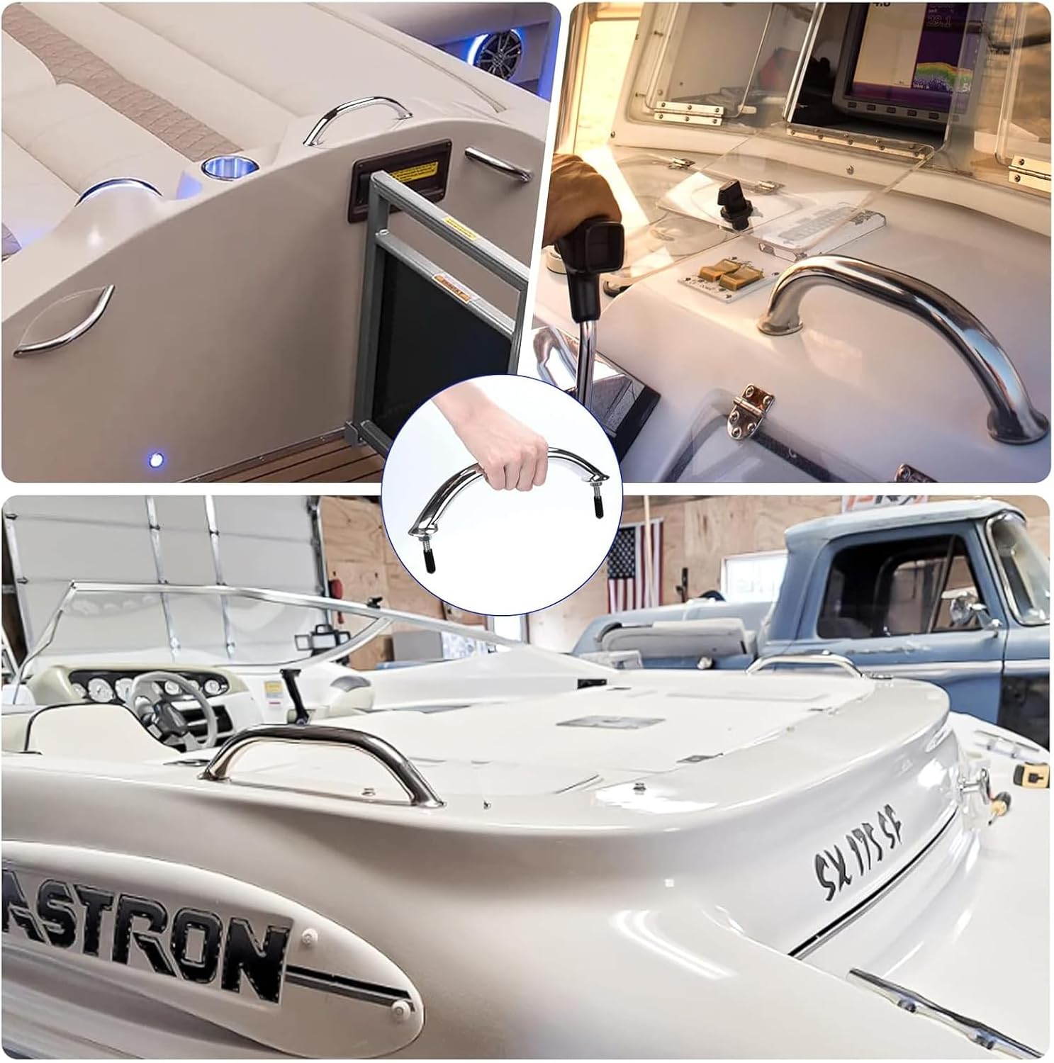 2PCS Stailess Steel Boat Grab Handle Polished Round Tube Marine Handrail with Flange & Stud - 8" Long