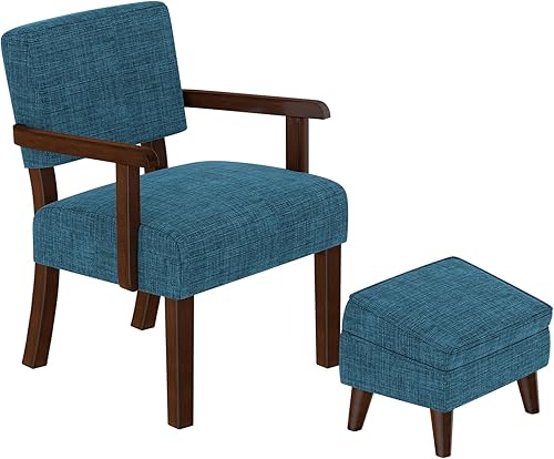 Vista 27 de Sillas decorativas con otomana ajustable, cómodo juego de reposapiés con brazos, reposapiés de almacenamiento, sofá con reposapiés, juego de sillas