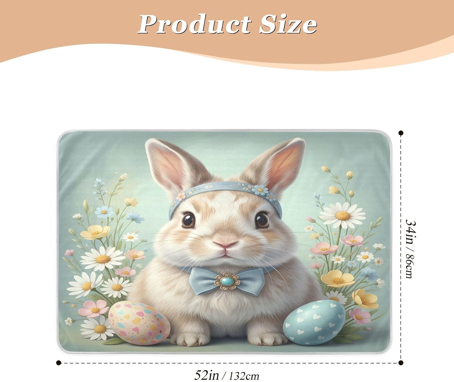 CEBUGI 34” x 52”Washable Underpads Heavy Absorbency Waterproof Incontinence Bed Pads Easter Bunny Pee Pads for Adults Kids and Baby