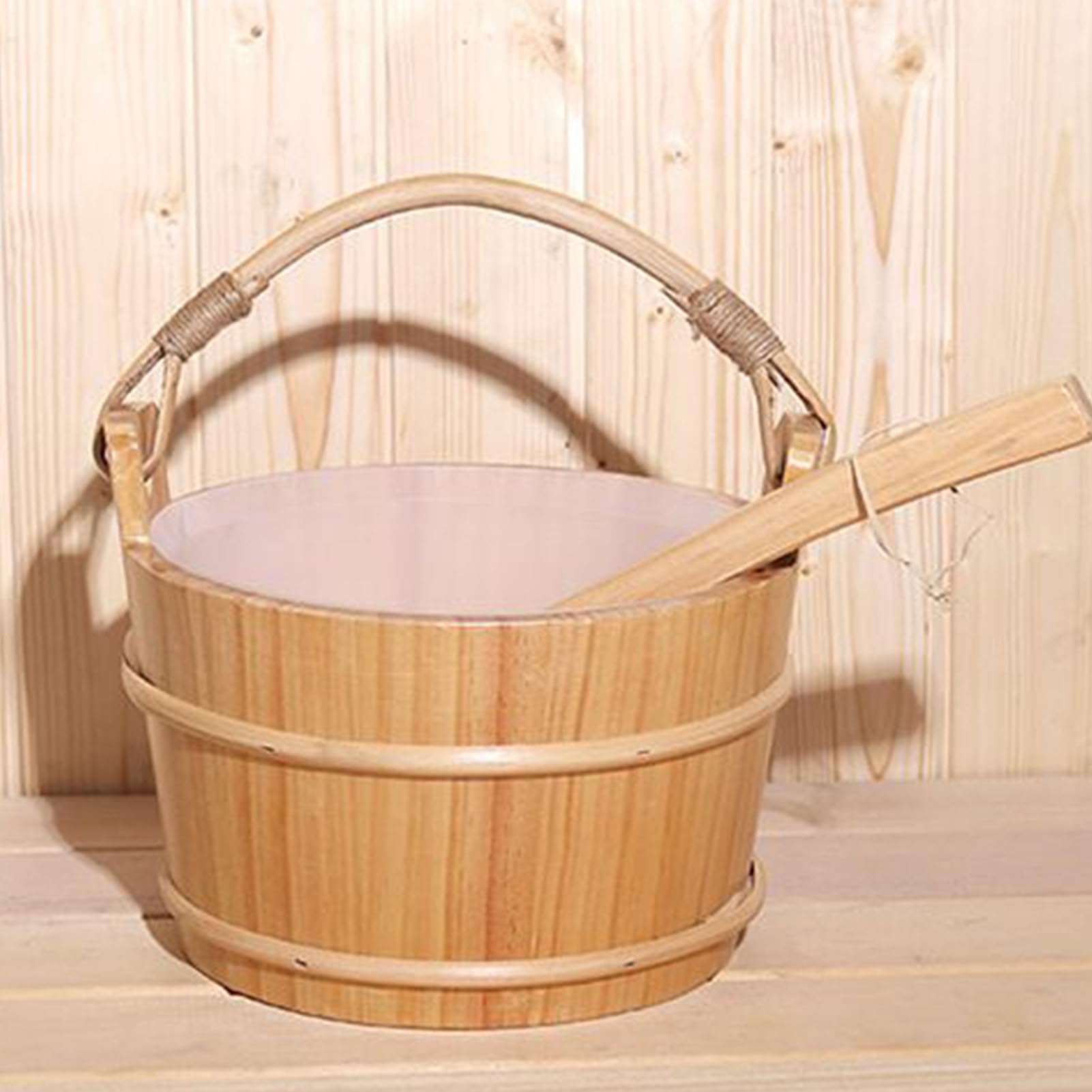 Balde de Sauna,Juego De Cubo De Madera Para Sauna - Accesorios Spa Portátiles Con Mango Largo, Artesanales Para Relajación Corporal y Sudación