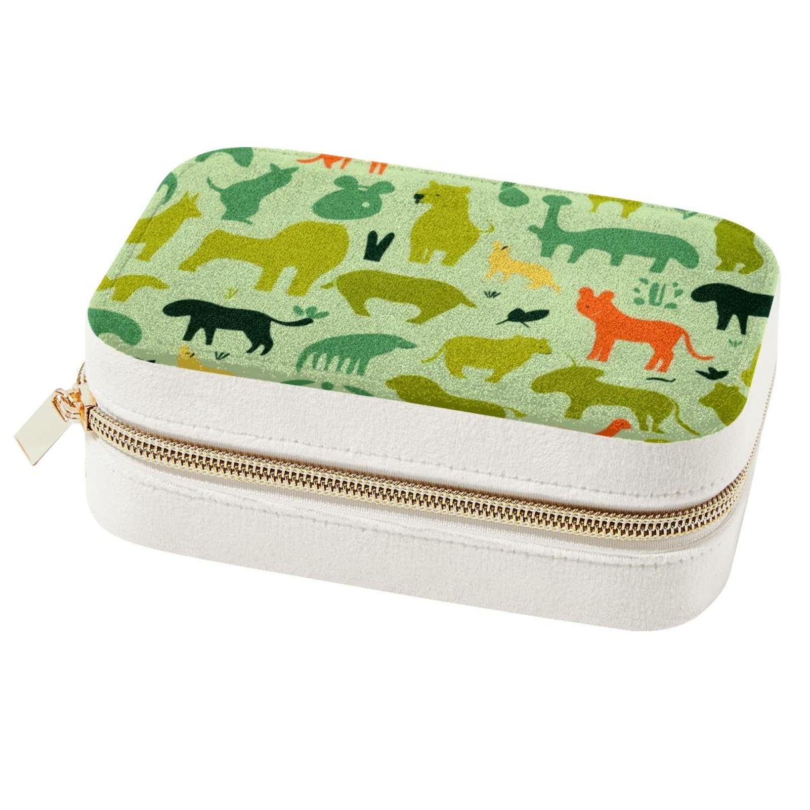 Boîte à bijoux en velours vert avec silhouette d'animal pour voyage