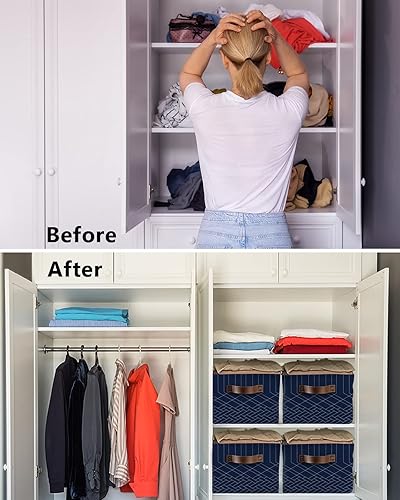 Miniatura 3 de Cesta de almacenamiento geométrica azul marino y blanco para organizar estantes, cajas de almacenamiento plegables con asa, cesta de lona de arte