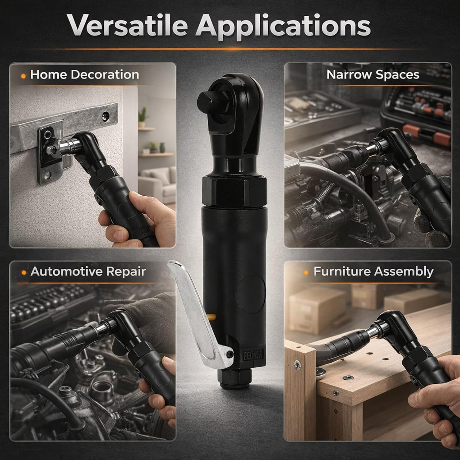 3/8 Mini Ratchet Wrench, Portable Pneumatic Hand Tool, Lightweight Zinc Alloy - Forward and Reverse Control, Powerful Torsion for Tight Spaces and Removal