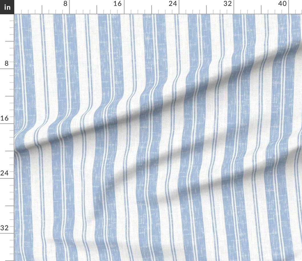 Spoonflower Fabric - Rustic Ticking Stripe Farmhouse French Blue Cottagecore Traditional Printed on Petal Cotton Fabric Fat Quarter - Sewing Quilting Apparel Crafts Decor