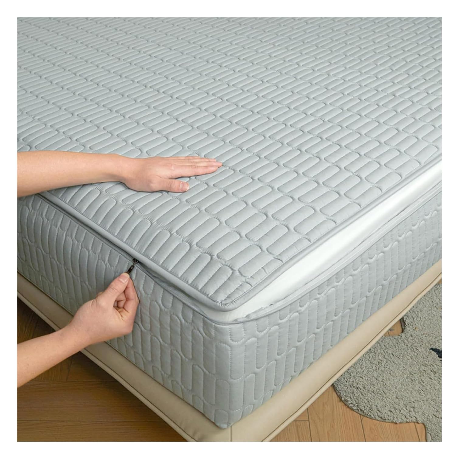 Funda protectora de colchón acolchada transpirable de 90 x 200 x 15 cm, con cremallera, a prueba de polvo, para colchones de 135 x 190, 150 x 200 y 90 x 190, color azul pálido suave