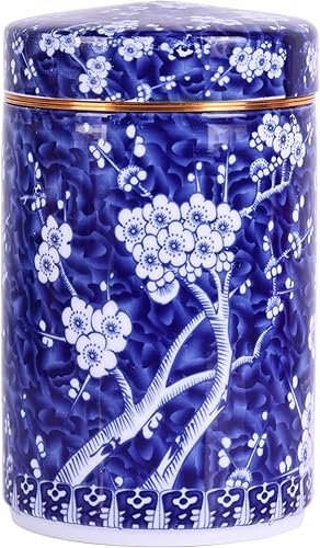 Chinoiserie - Tarro de jengibre esmaltado con tapa giratoria, estilo tradicional chino de porcelana azul y blanca, diseño cilíndrico (cilindro de