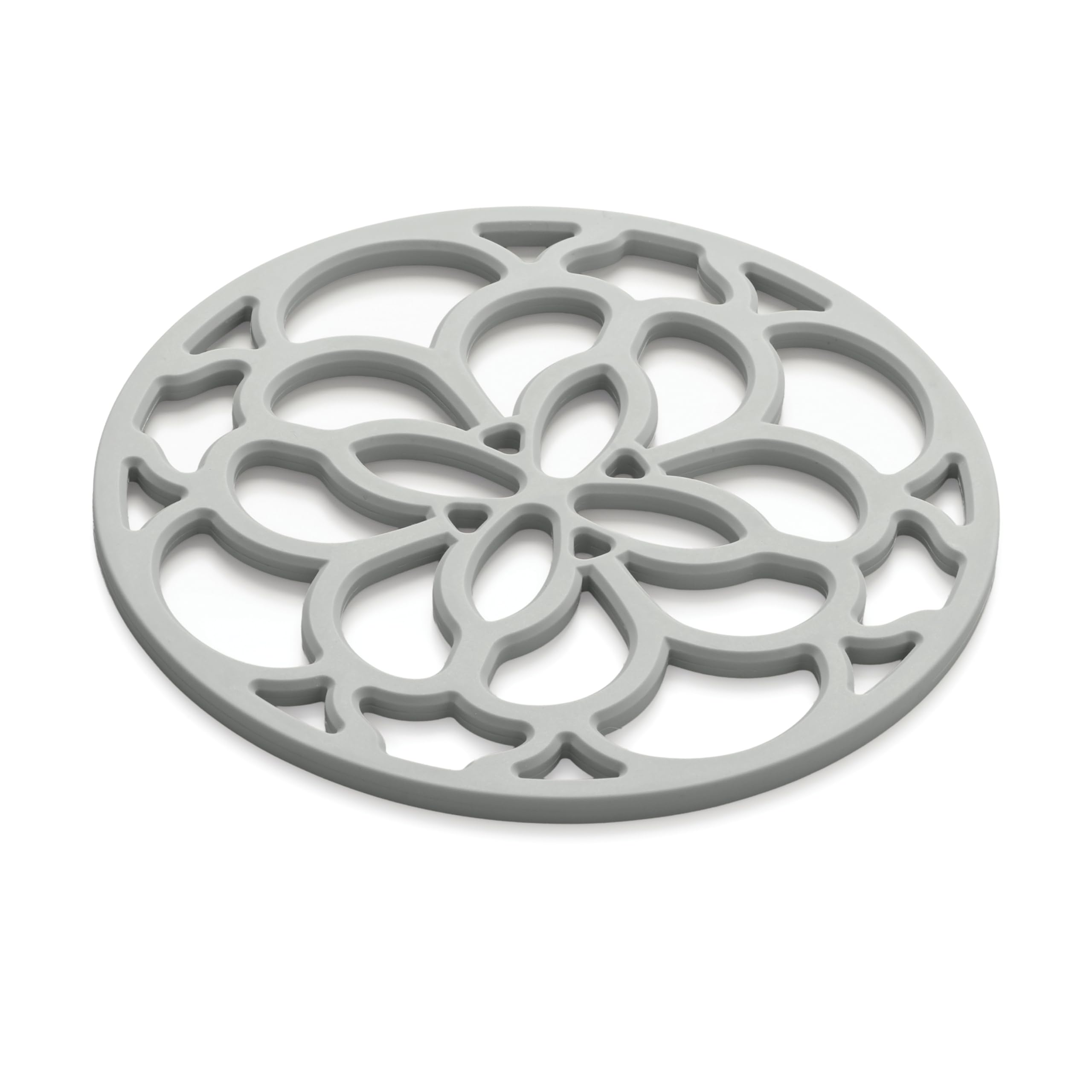 Zeal Silicone Trivet Mat Kitchen Worktop Protector for Hot Pots, Pans, Dishes & Stovetop Coffee Makers Round Heritage Design Protector, 13cm (French Grey)