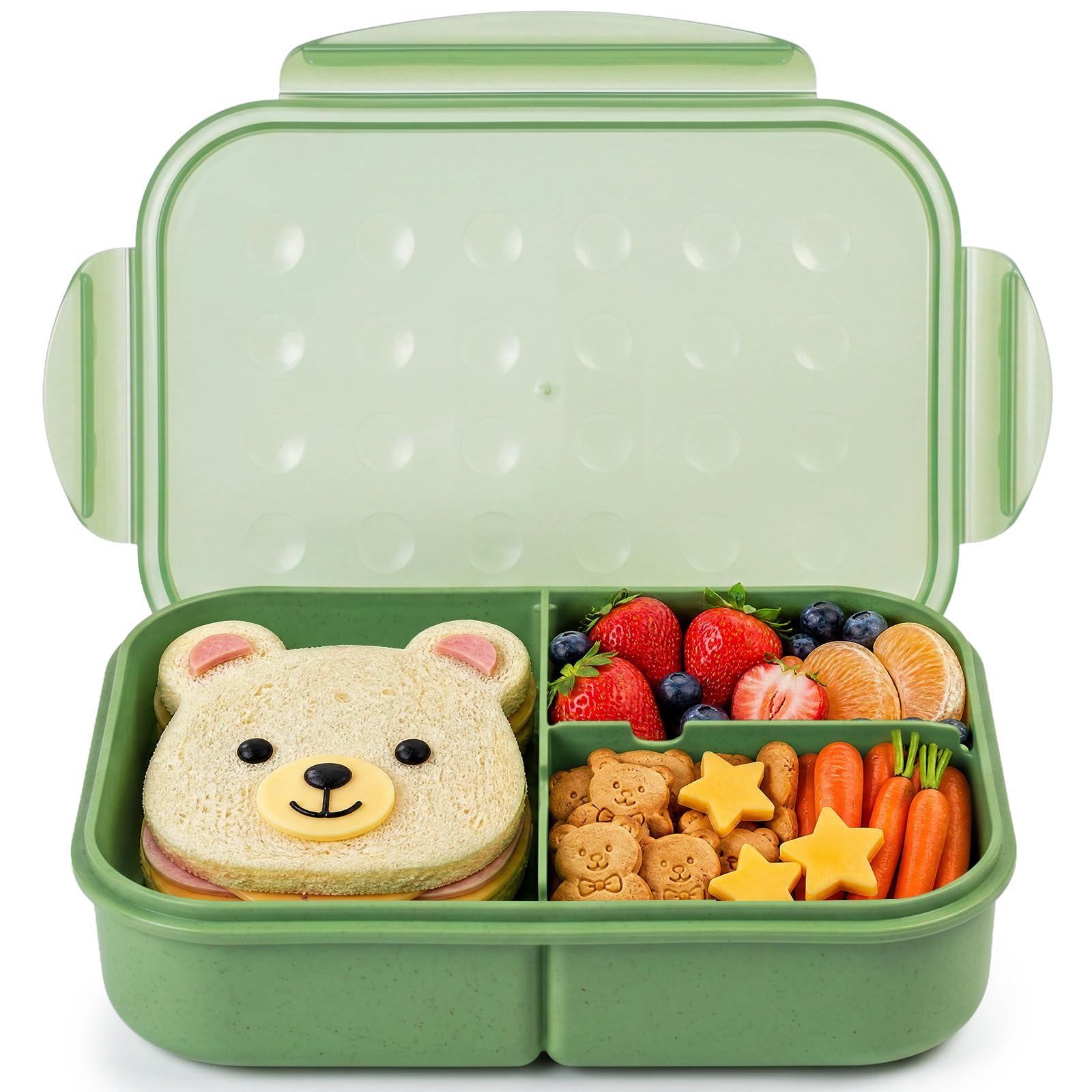 MISS BIG® Bento Lunch Box for Kids, 1150ml, 3 Compartments, Matcha Green