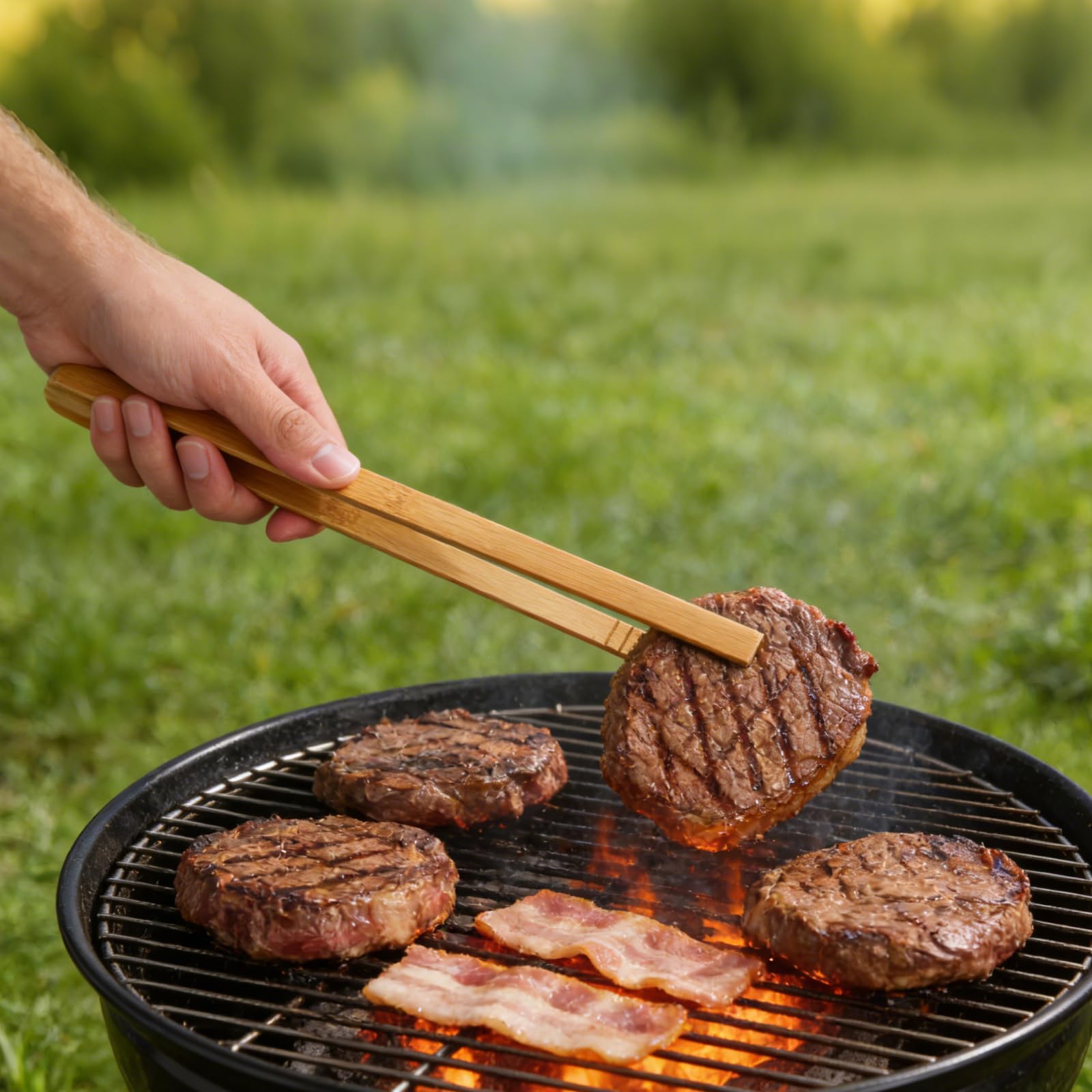 Lot de 3 pinces à barbecue en bois de hêtre de 30 cm pour saucisses, pinces de cuisine en bois de qualité supérieure avec fraisage rainuré, toast tongs pour salade, barbecue, steaks et légumes
