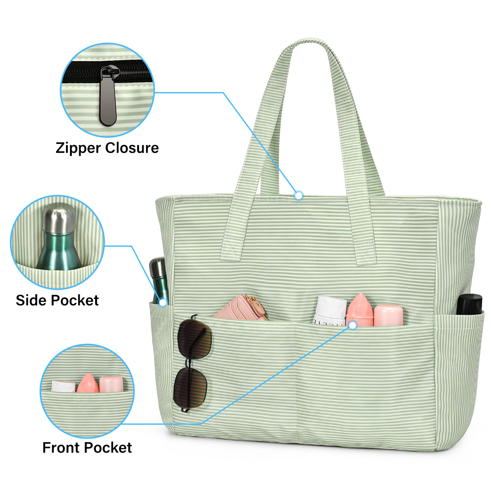 oscaurt Grand sac de plage imperméable et résistant au sable avec fermeture éclair pour les voyages et les vacances
