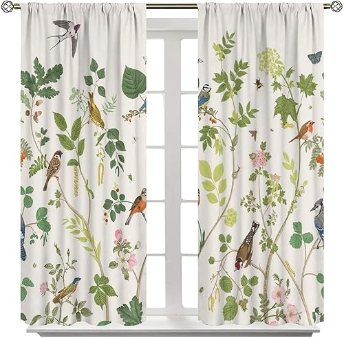 Miniatura 62 de Retro 70s Floral Blackout Window Curtains, Watercolor Flower Plant Rustic Modern Style Pattern Window Drapes, for Bedroom Living Room 42x45in 2