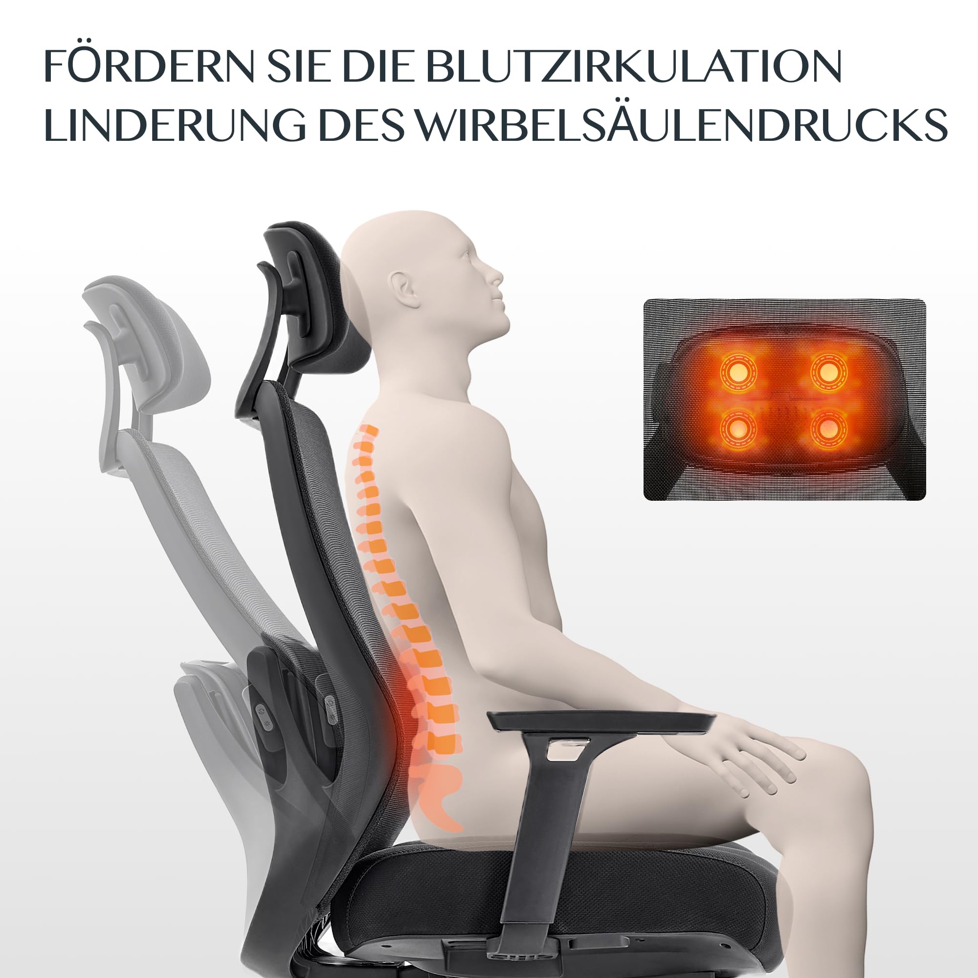 FLEXISPOT MasterEase Masażowe Krzesło Biurowe z Podnóżkiem i Gumowymi Kółkami, Ergonomiczne Krzesło Biurowe z 2D Wsparciem Lędźwiowym z Funkcją Grzania i Masażu (Czarny (z podnóżkiem PLUS kołami))