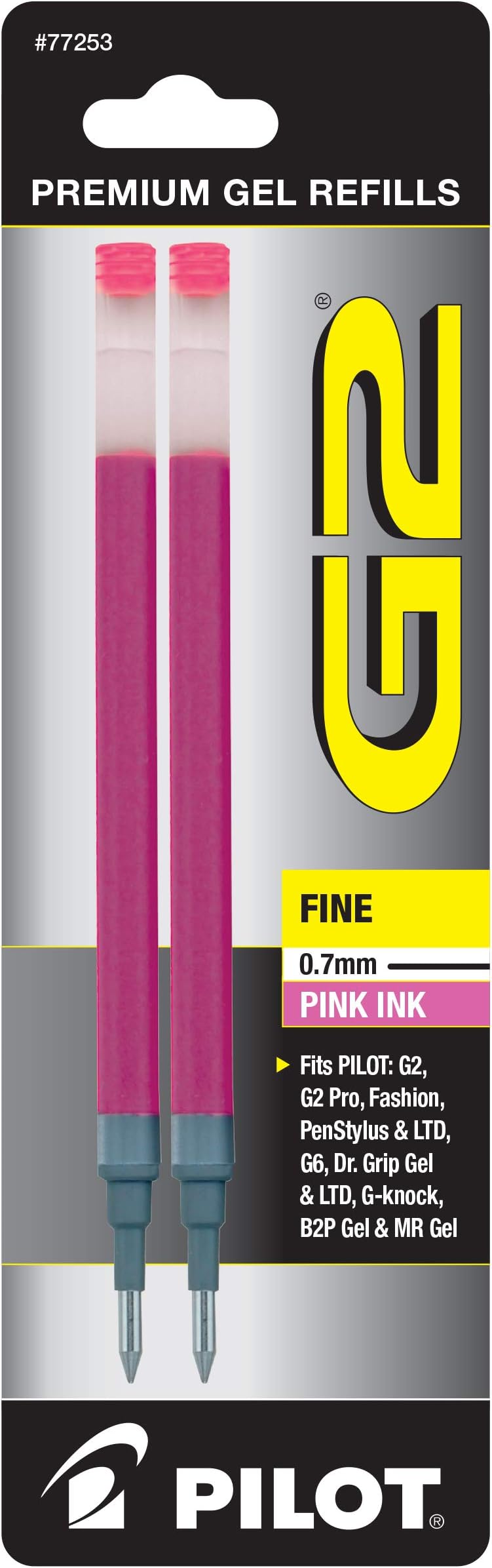 Pilot, G2 Gel Ink Refills, Fine Point 0.7 mm, Pink, Pack of 2
