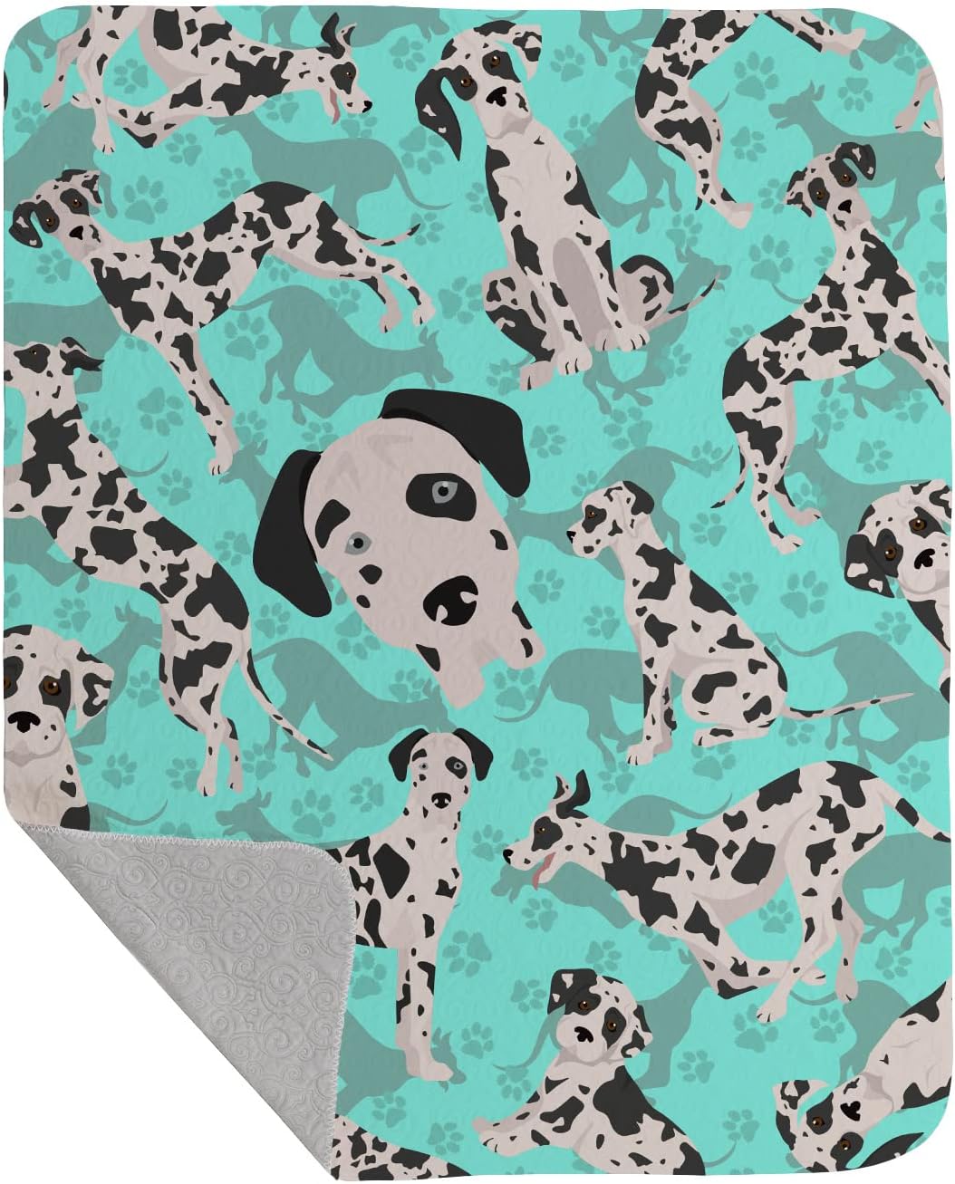 Caroline's Treasures MLM1029LQB Harlequin Natural Ears Great Dane Quilted Blanket 50x60 Artwork Pattern Quilted Throw Blanket for Bed, Couch, Sofa, Soft and Lightweight