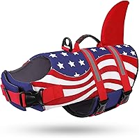 Queenmore Shark Dog Life Jacket - High Buoyancy Ripstop Vest for Swimming, Boating, Kayaking - XS-XXL USA Flag Design