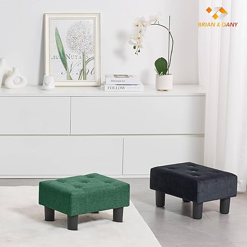 Miniatura 7 de BRIAN & DANY Reposapiés pequeño, reposapiés de lino con patas, reposapiés pequeño estable para sala de estar, verde Verde, Lino,Beige, terciopelo de
