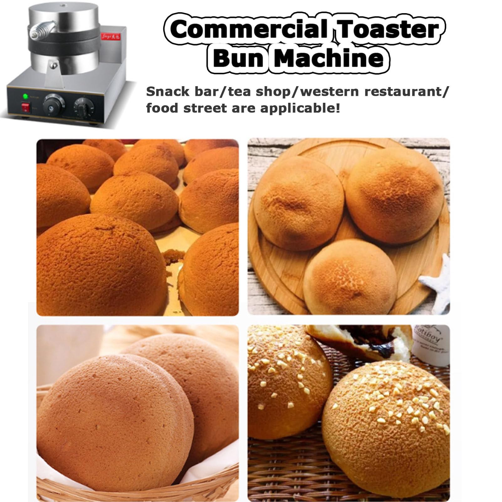 Hamburguesas Gofreras Redondas 1300W, Máquina eléctrica comercial para hacer gofres y tartas de huevo con bandeja de goteo para restaurante, control de temperatura 50-300℃ placas antiadherentes