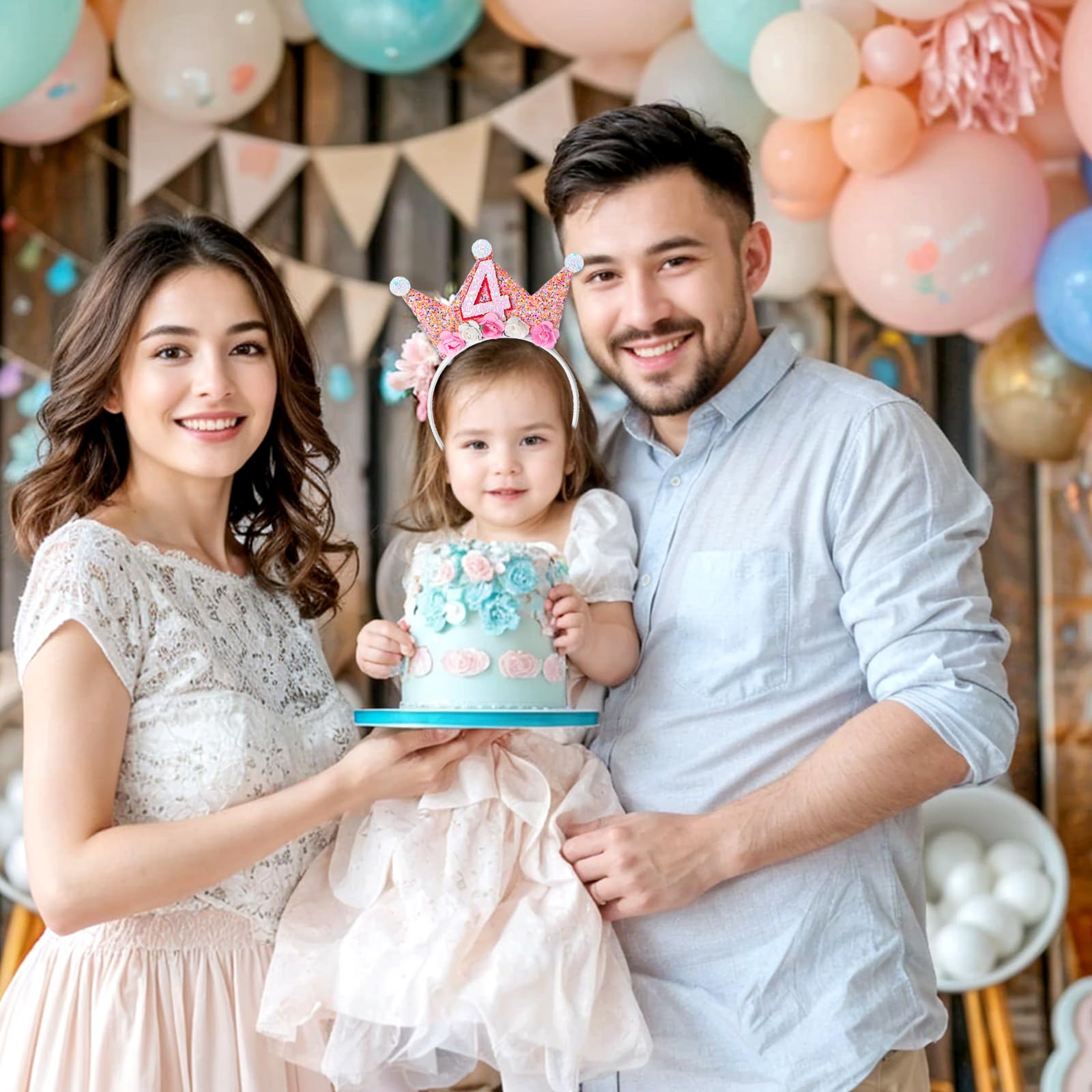 Abeillo Geburtstagskrone,Mädchen Prinzessin Krone Geburtstag,Geburtstag Krone Stirnband mit Rose Blumen, Geburtstagskrone Mädchen,Baby Geburtstag Partyhüte Party Deko