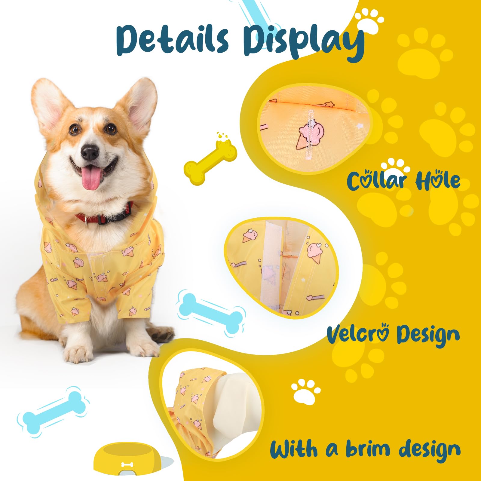 Fiohiros 2Packs Dog Raincoats Waterproof, Lightweight Small Dog Raincoat with Harness Hole, with Hood for 1-6Kg - Image 3