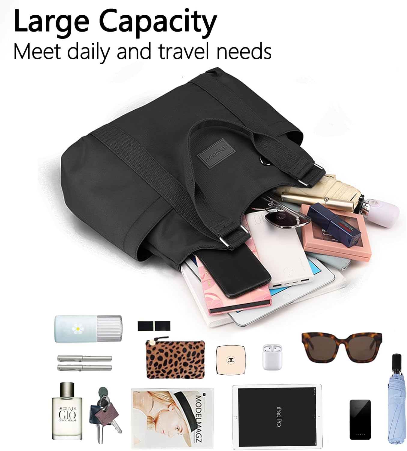 VODIU Nylon Tote Bag for Women Work Shoulder Handbags with Pockets, Everyday Purses for Women Waterproof Hand-bag with Zipper - Image 6